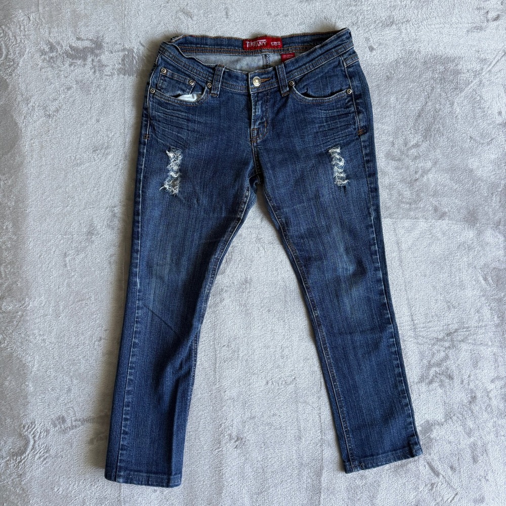 Tiffany Jeans Womens Size 5/6 Dark Wash Distressed Low Rise Capri Denim Pants